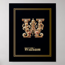 Luxus-Barock-Buchstabe W-Monogramm-Plakat