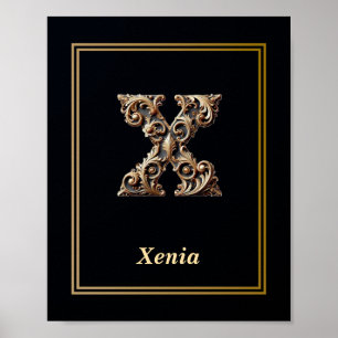 Luxus-Barock-Buchstabe X-Monogramm-Plakat Poster