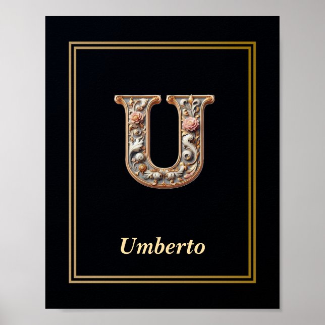 Luxus-Barock-Letter-U-Monogramm-Poster  Poster (Vorne)