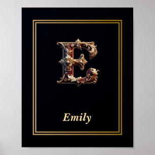 Luxus-Barock-Poster mit Monogramm Buchstabe E Poster