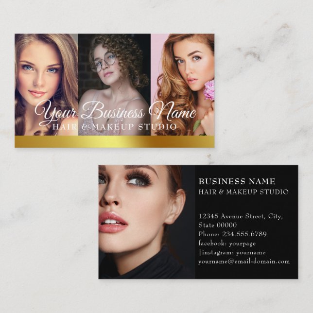 Luxus Beauty 4 Foto Business Card T Visitenkarte (Vorne/Hinten)