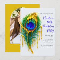 Luxus Beauty Gold Tropfen Peacock Feather Birthday