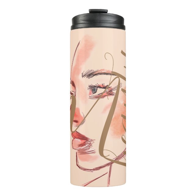 Luxus Beauty Soul Aquarellschrift Mit Monogramm Thermosbecher (Vorderseite)