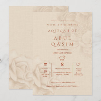 Luxus-Beige-Blumen-Aqeeqah-Einladung für Babyjunge Einladung