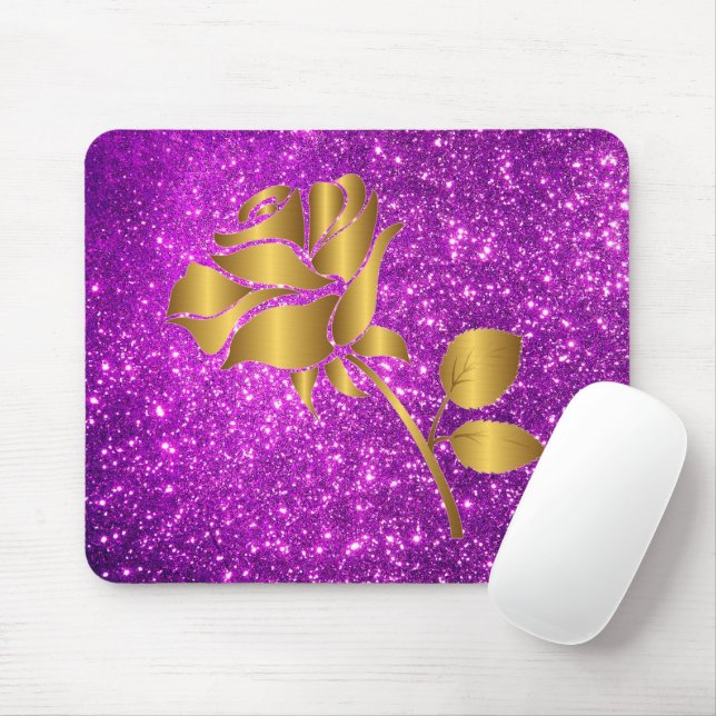 Luxus Beliebtes Blumengeschenk für Lila Gold Glitz Mousepad (Mit Mouse)