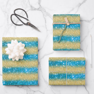 Luxus Beliebtes Geschenk Blue Gold Glitzer Geschenkpapier Set