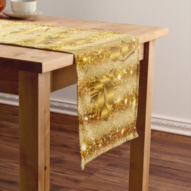 Luxus Beliebtes Geschenk Floral Gold Glitzer Mittelgroßer Tischläufer (Beispiel)