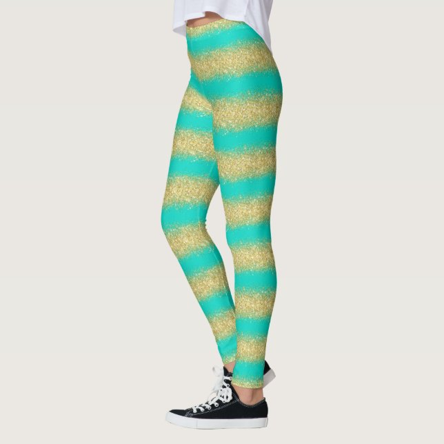Luxus Beliebtes Geschenk Türkis Gold Glitzer Leggings (Links)