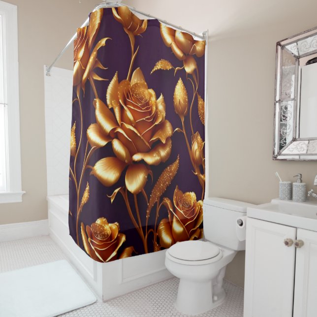 Luxus Big Gold Rose Moderne Kollektion Duschvorhang (Beispiel)