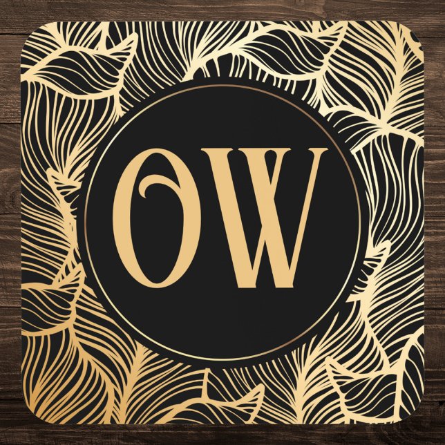 Luxus Black and Gold Monogram Getränkeuntersetzer (Von Creator hochgeladen)