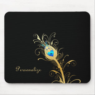 Luxus Black and Gold Peacock Feather Mousepad