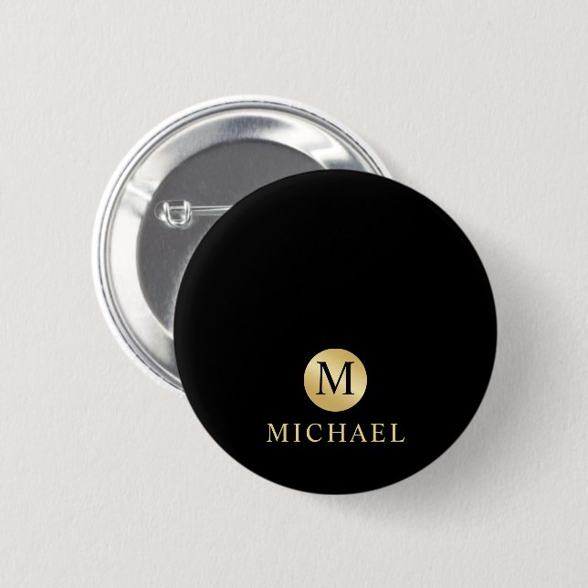 Luxus Black and Gold Personalisiert Monogram Button (Vorne & Hinten)