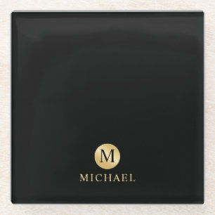 Luxus Black and Gold Personalisiert Monogram Glasuntersetzer
