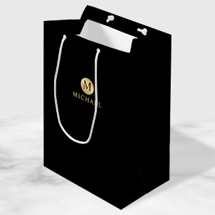 Luxus Black and Gold Personalisiert Monogram Mittlere Geschenktüte