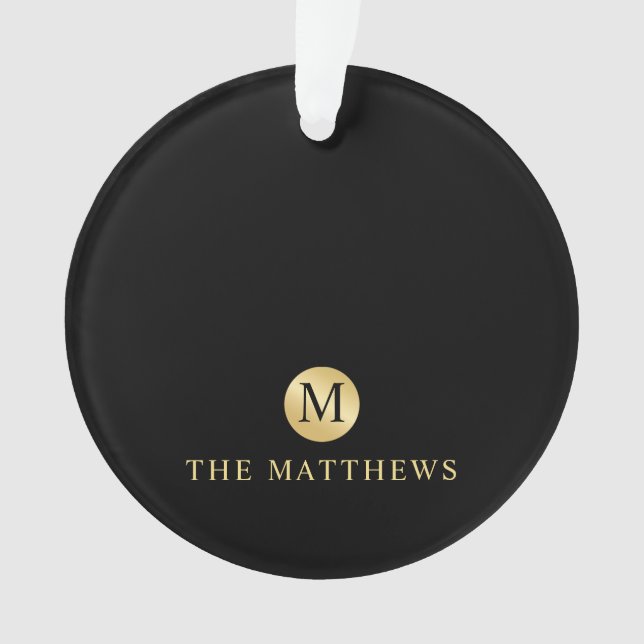 Luxus Black and Gold Personalisiert Monogram Ornament (Vorderseite)