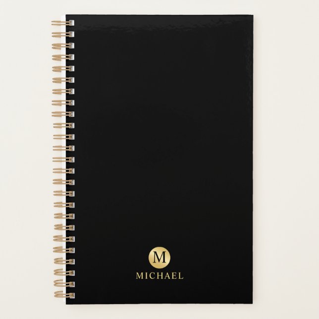 Luxus Black and Gold Personalisiert Monogram Planer (Vorderseite)
