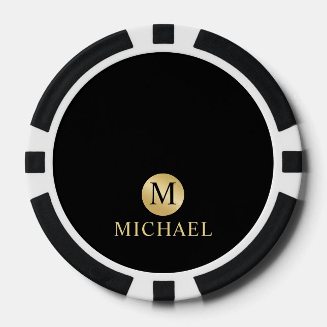 Luxus Black and Gold Personalisiert Monogram Pokerchips (Vorderseite)