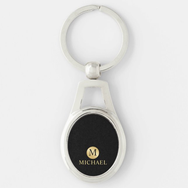 Luxus Black and Gold Personalisiert Monogram Schlüsselanhänger (Vorderseite)