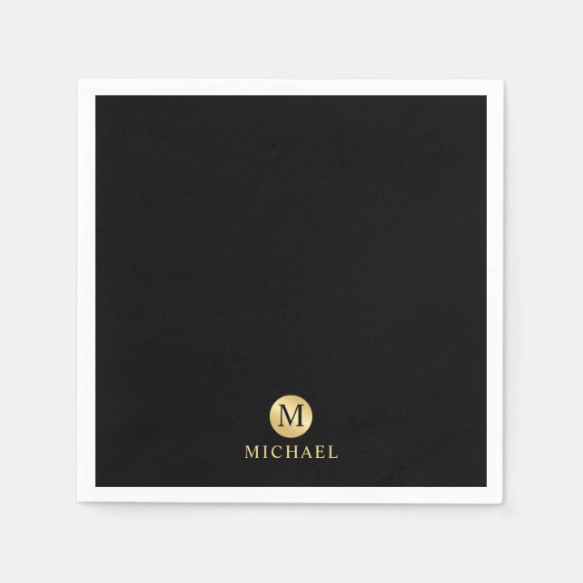 Luxus Black and Gold Personalisiert Monogram Serviette (Vorderseite)