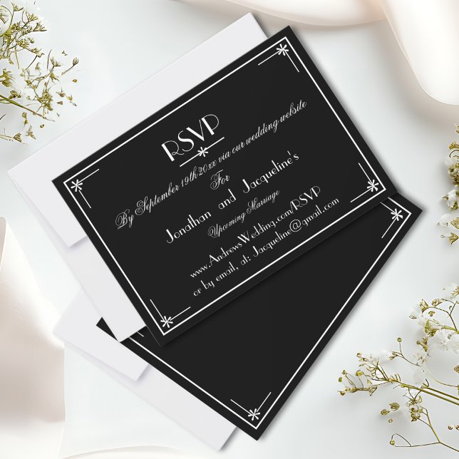Luxus Black and White Wedding Website RSVP Card (Luxury Black And White Wedding Website RSVP Card.)