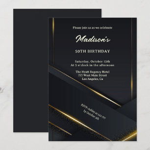 Luxus Black Background Gold Linien Geburtstag Einladung