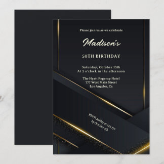 Luxus Black Background Gold Linien Geburtstag Einladung