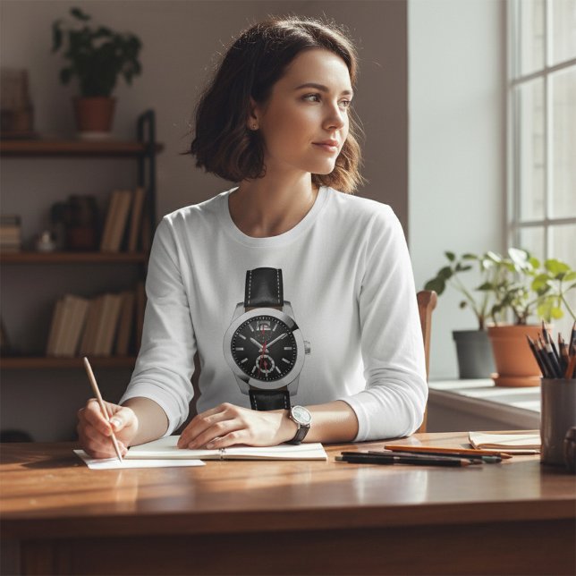 Luxus Black Chronograph Stilvolle Zeit beobachten T-Shirt (Von Creator hochgeladen)
