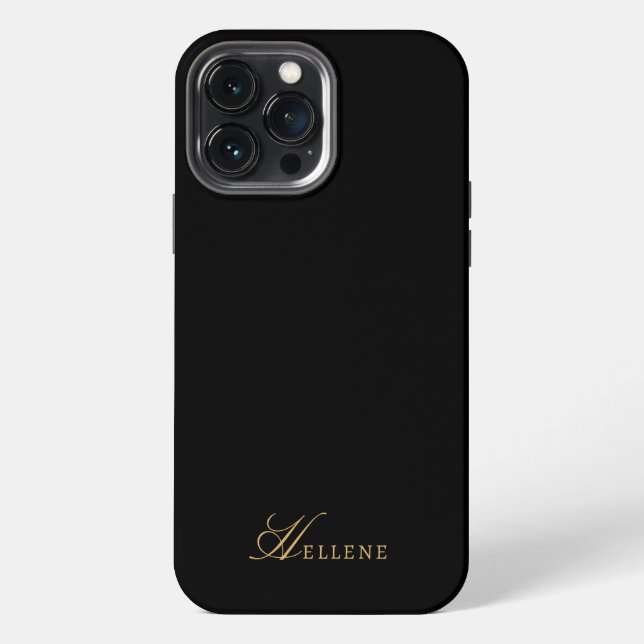 Luxus Black & Gold Chic Script Monogram iPhone Hülle (Rückseite)