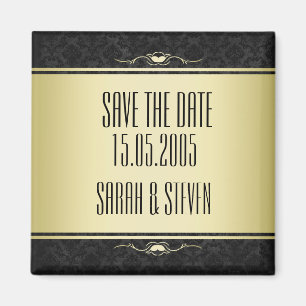 Luxus Black/Gold Damask Save the Date Magnet