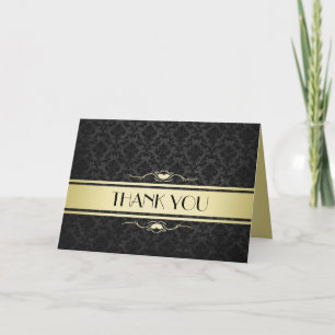 Luxus Black/Gold Damask Vielen Dank Dankeskarte
