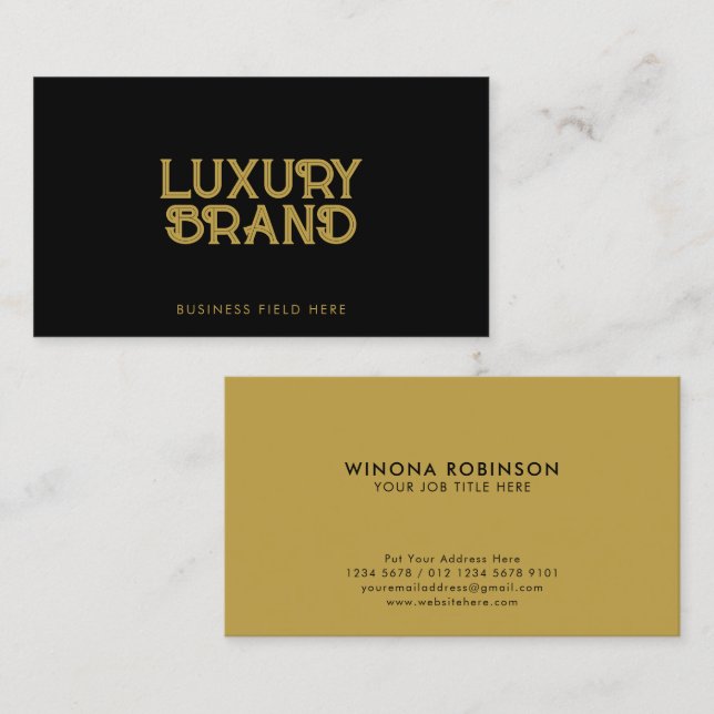 Luxus Black & Gold - Elegantes Minimalistisches De Visitenkarte (Vorne/Hinten)