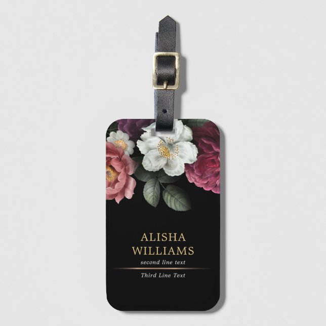 Luxus Black Gold Floral Business Personalisiert Gepäckanhänger (Vorderseite Vertikal)