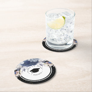 Luxus Black Gold Glitzer Floral Abschluss Runder Pappuntersetzer