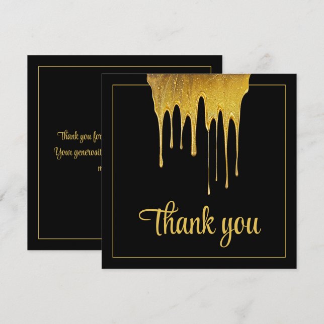 Luxus Black & Gold Glitzer Tropfen Sweet 16 Geburt Dankeskarte (Vorne/Hinten)