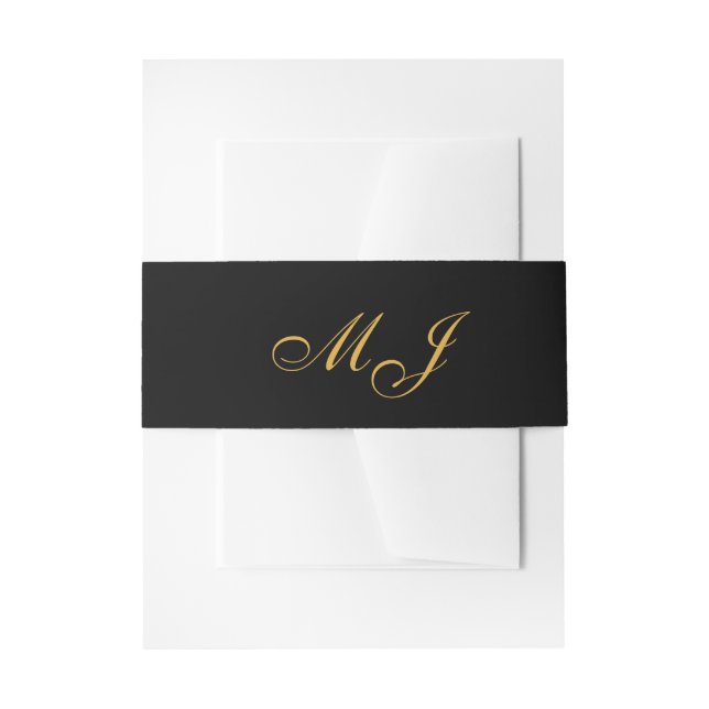 Luxus Black Gold Kalligraphie Bride Groom Monogram Einladungsbanderole (Vorderseite Beispiel)
