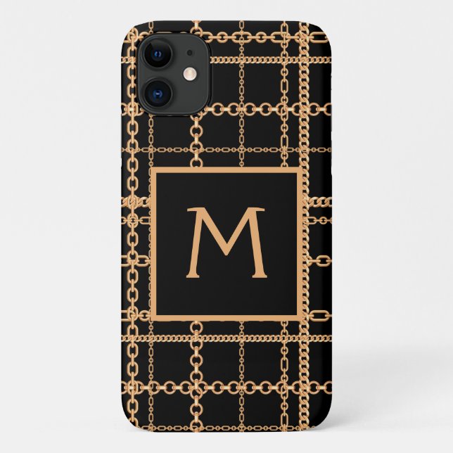 Luxus Black Gold Kettenmuster Monogramm Case-Mate iPhone Hülle (Rückseite)
