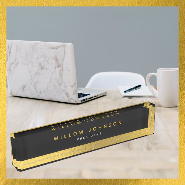 Luxus Black Gold Klasse Führungskraft Business Ges Namensplakette (Luxury Black Gold Classy Executive Business Gift Desk Name Plate)