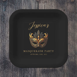 Luxus Black Gold Maske Themenparty Pappteller