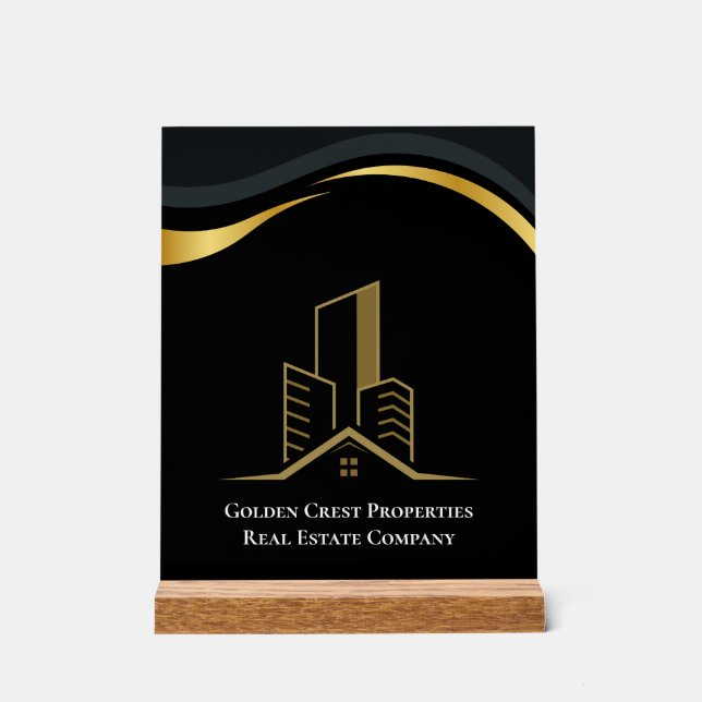 Luxus Black & Gold Personalisiert Real Anwesen Acrylschild (Vorderseite)