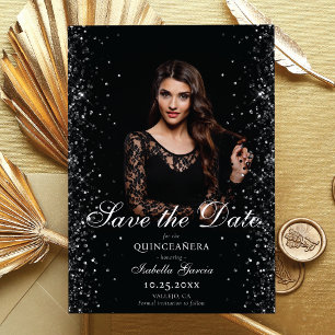 Luxus Black Gold Quinceñera Foto Save the Date Ankündigung