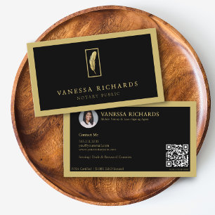 Luxus Black & Gold Scannable QR Mobile Notary Visitenkarte