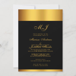 Luxus Black-Gold-Script Monogram Engagement Party Einladung
