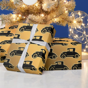 Luxus Black Gold Vintage Car Geschenkpapier
