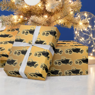 Luxus Black Gold Vintage Car Geschenkpapier
