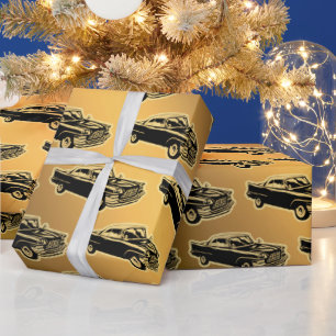 Luxus Black Gold Vintage Car Geschenkpapier