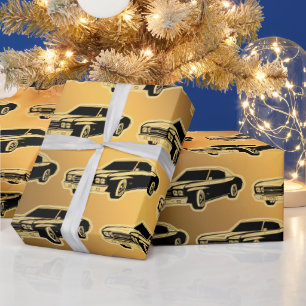 Luxus Black Gold Vintage Car Geschenkpapier