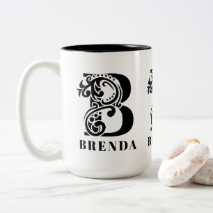 Luxus Black Monogram Letter B Individuelle Name Zweifarbige Tasse