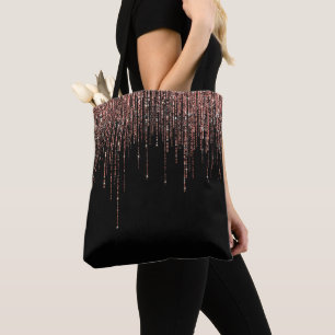 Luxus Black Rose Gold Funkelnd Glitzer Fringe