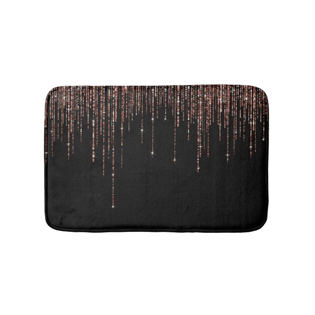 Luxus Black Rose Gold Funkelnd Glitzer Fringe Badematte (Vorderseite)