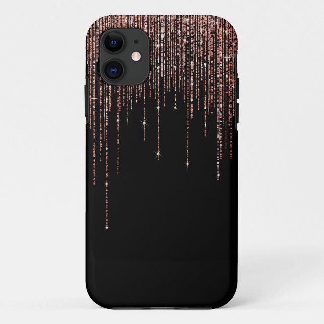Luxus Black Rose Gold Funkelnd Glitzer Fringe Case-Mate iPhone Hülle (Rückseite)